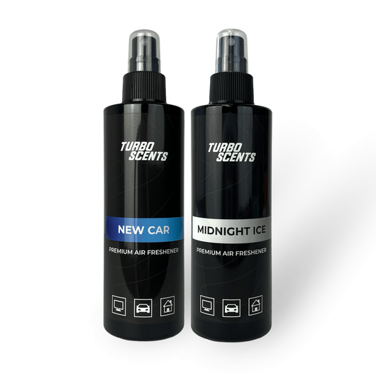 premium car air freshener twin set - new car scent and midnight ice / black ice luxury fragrances